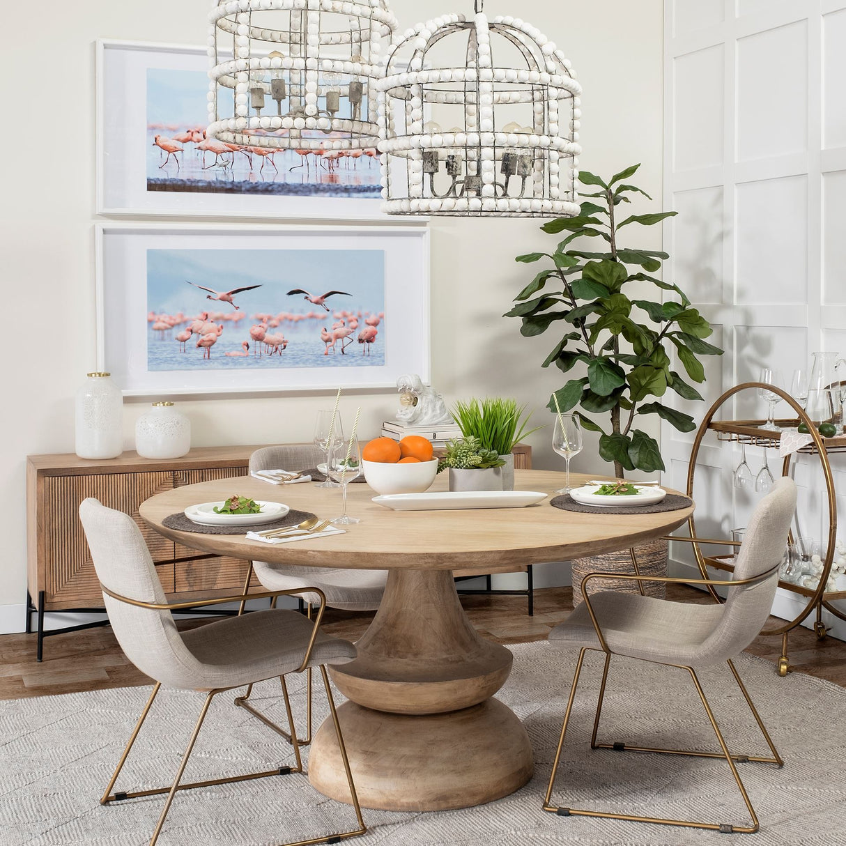 Crossman Round Blonde Solid Wood & Base Dining Table by Mercana at Eve Furniture