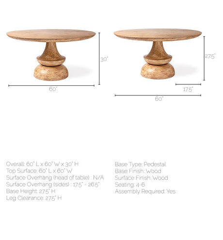 Crossman Round Blonde Solid Wood & Base Dining Table by Mercana at Eve Furniture