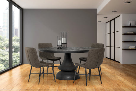Crossman Round Dark Brown/Gray Solid Wood Table Top & Base Dining Table by Mercana at Eve Furniture