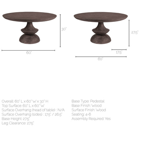Crossman Round Dark Brown/Gray Solid Wood Table Top & Base Dining Table by Mercana at Eve Furniture