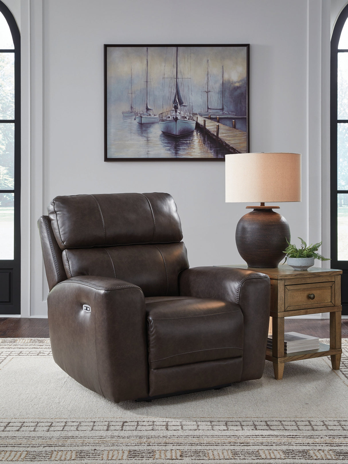 Crossplex Smoke Power Recliner by Ashley at Eve Furniture