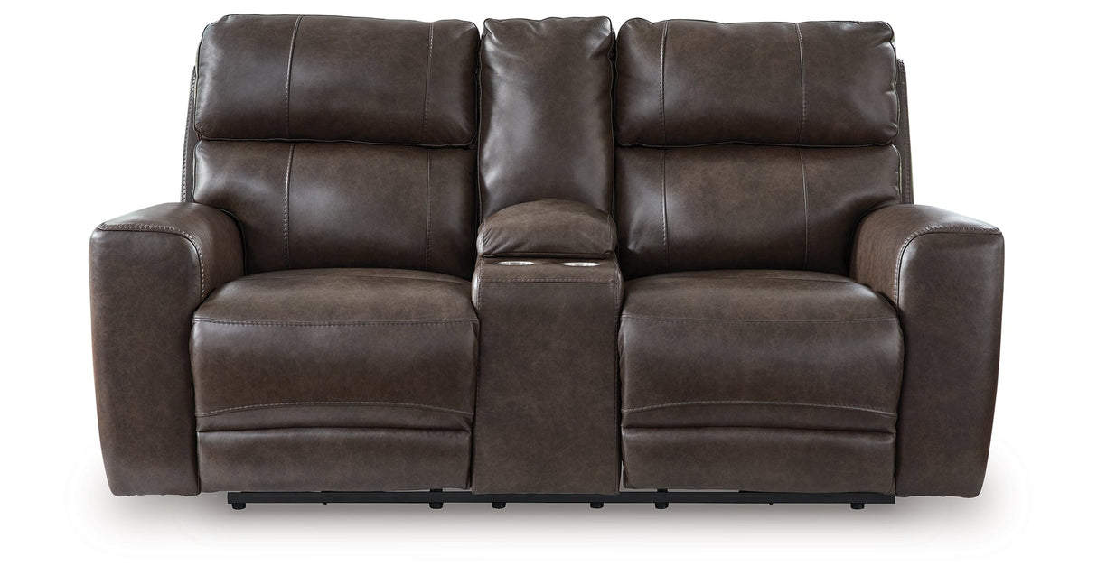 Crossplex Smoke Power Reclining Loveseat with Console by Ashley at Eve Furniture