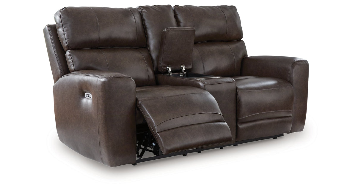 Crossplex Smoke Power Reclining Loveseat with Console by Ashley at Eve Furniture