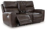 Crossplex Smoke Power Reclining Loveseat with Console by Ashley at Eve Furniture