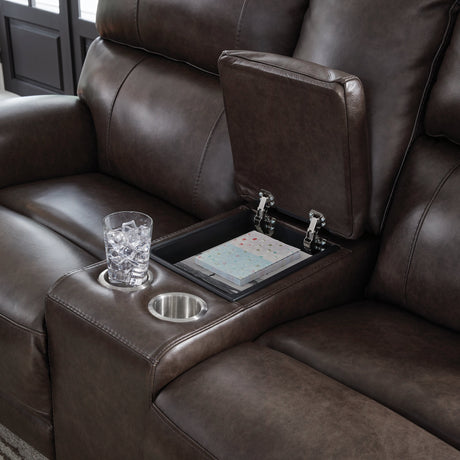 Crossplex Smoke Power Reclining Loveseat with Console by Ashley at Eve Furniture