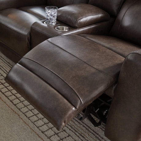 Crossplex Smoke Power Reclining Loveseat with Console by Ashley at Eve Furniture