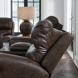 Crossplex Smoke Power Reclining Loveseat with Console by Ashley at Eve Furniture
