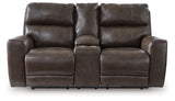 Crossplex Smoke Power Reclining Loveseat with Console by Ashley at Eve Furniture