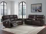 Crossplex Smoke Power Reclining Sofa and Loveseat by Ashley at Eve Furniture