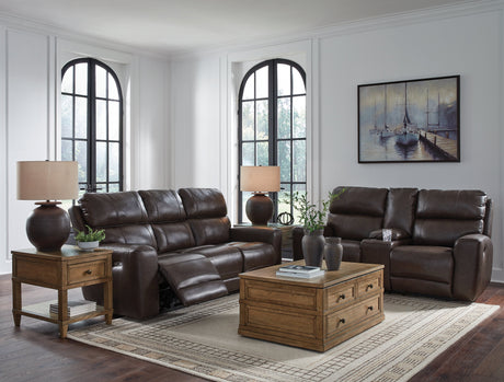 Crossplex Smoke Power Reclining Sofa and Loveseat by Ashley at Eve Furniture