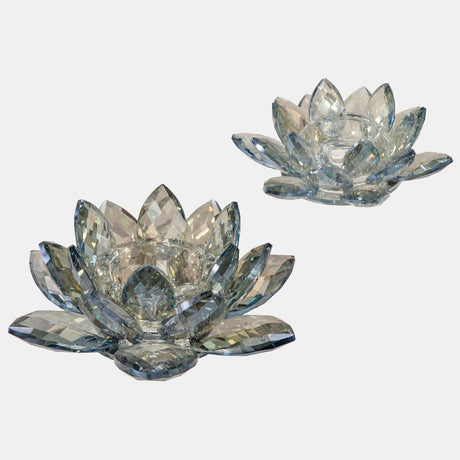 Crystal 8.25" Lotus Votive Holder, Blue