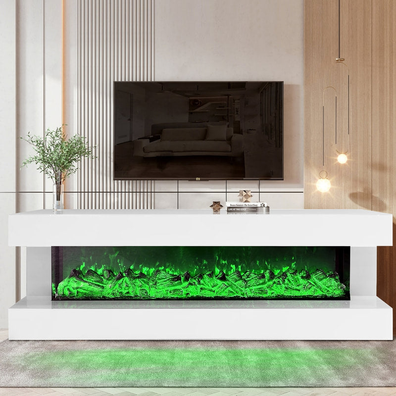 Crystal White TV Stand with Fireplace by Happy Homes at Eve Furniture