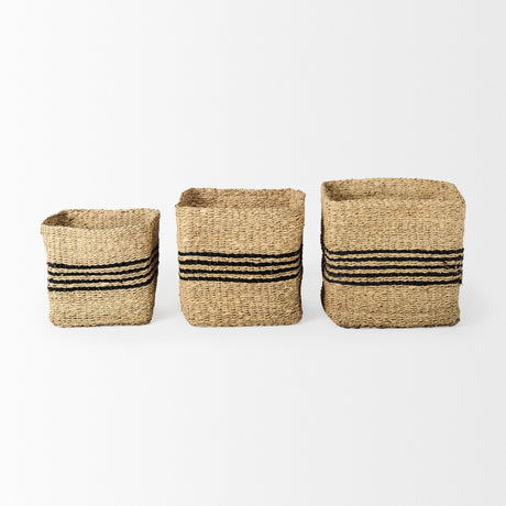 Cullen (Set of 3) Grey Twisted Seagrass Square Basket by Mercana at Eve Furniture