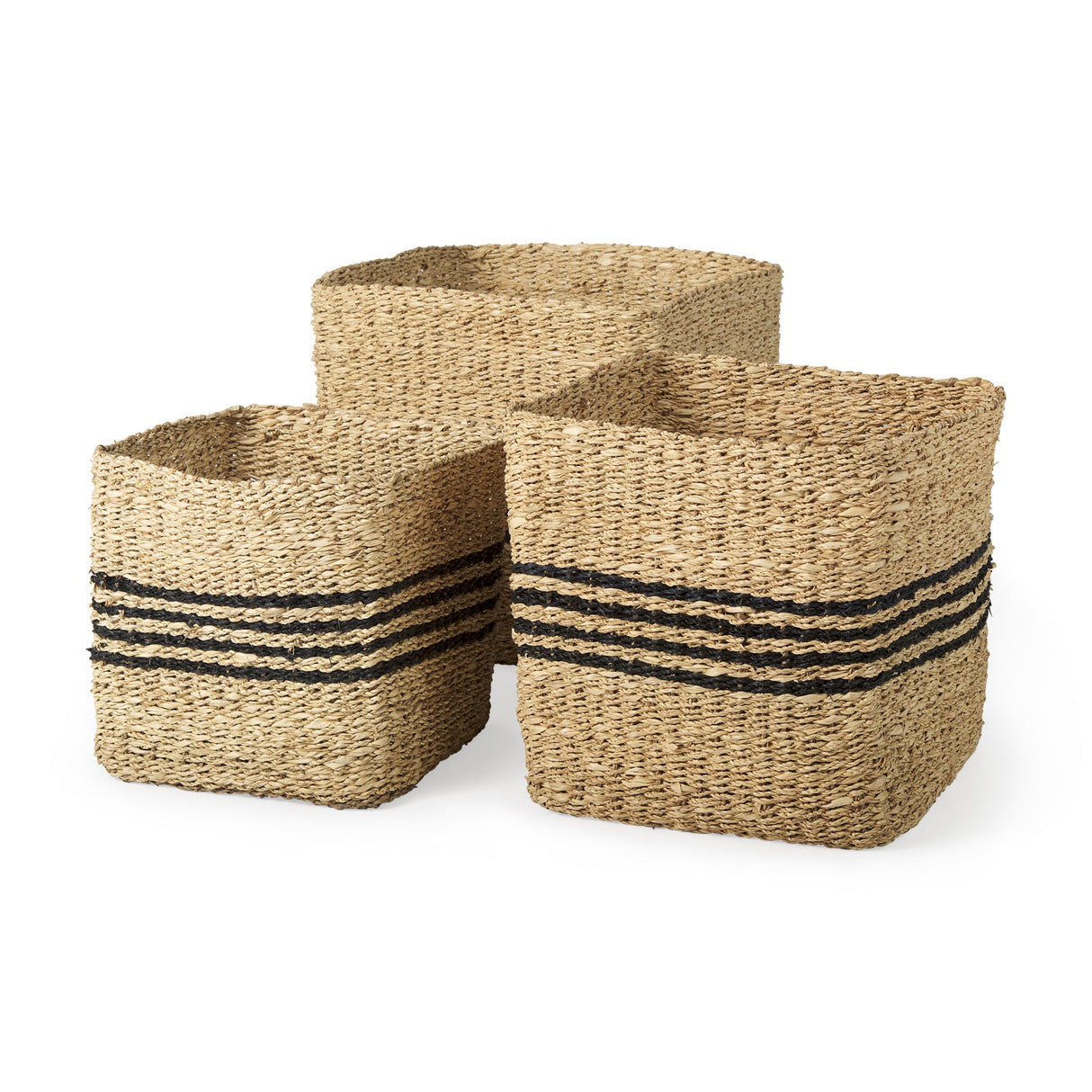 Cullen (Set of 3) Grey Twisted Seagrass Square Basket by Mercana at Eve Furniture