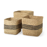 Cullen (Set of 3) Grey Twisted Seagrass Square Basket by Mercana at Eve Furniture