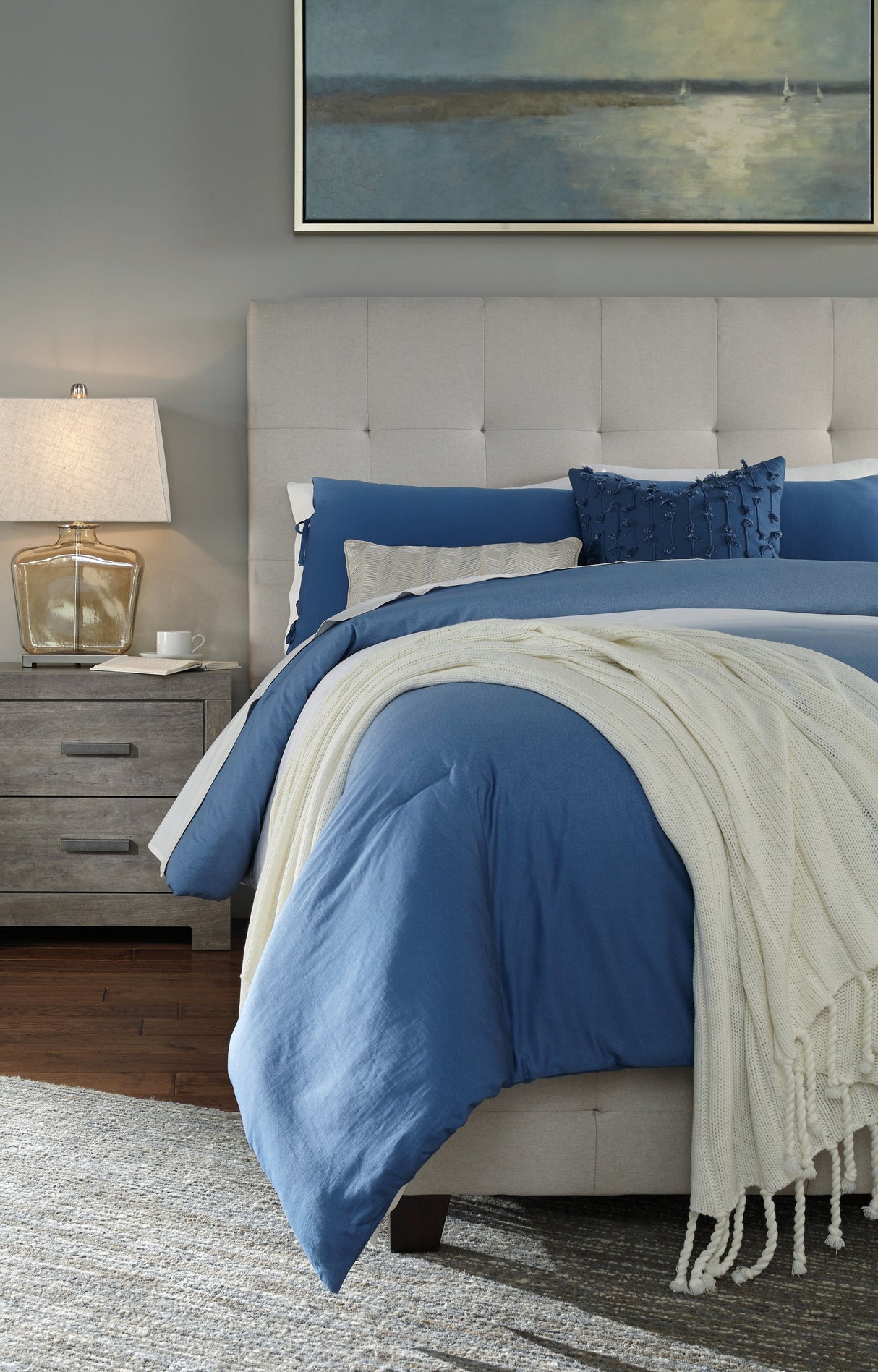 Culverbach Gray Upholstered Panel Bedroom Set by Ashley at Eve Furniture