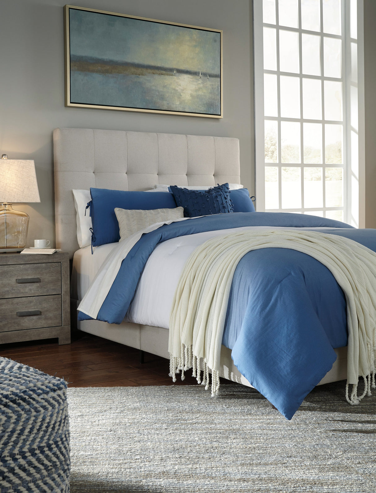 Culverbach Gray Upholstered Panel Bedroom Set by Ashley at Eve Furniture
