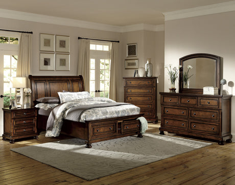 Cumberland Brown Cherry California King Sleigh Storage Platform Bed by Homelegance at Eve Furniture