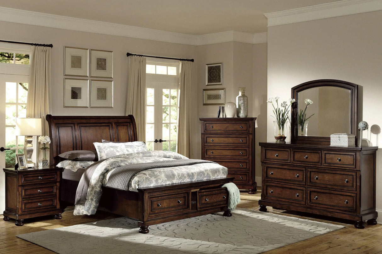 Cumberland Brown Cherry King Sleigh Storage Platform Bed by Homelegance at Eve Furniture