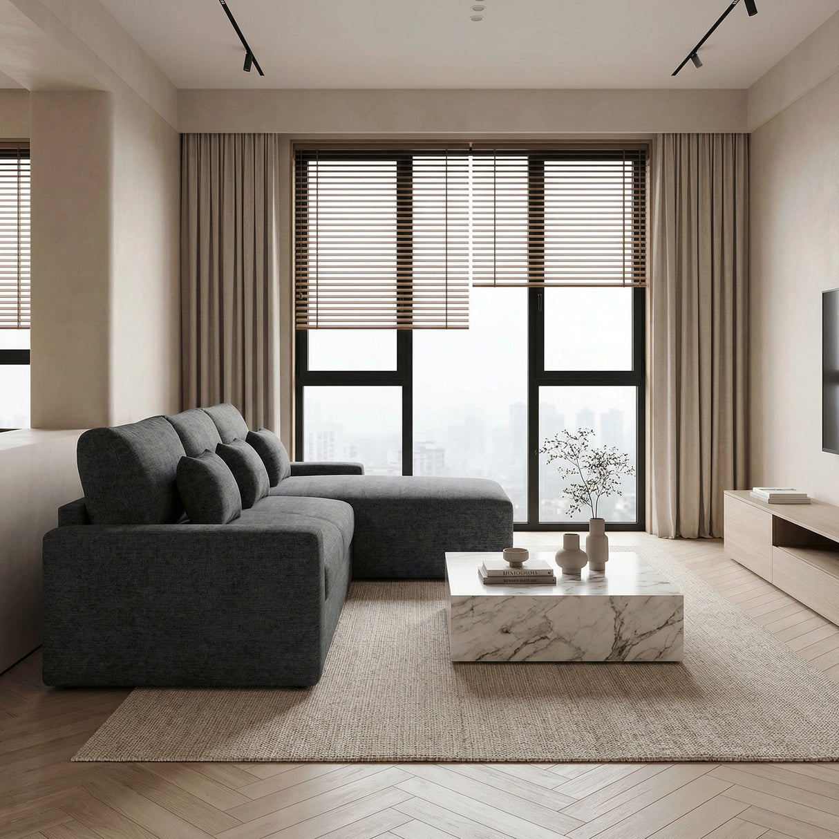 Cumulus Dark Gray 2-Piece Right Side Chaise Sectional with Convertible Queen Sleeper by Homelegance at Eve Furniture