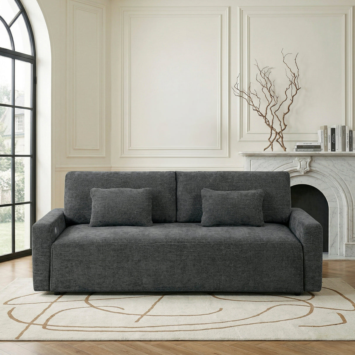 Cumulus Dark Gray Convertible Queen Sleeper Sofa with Charging Ports by Homelegance at Eve Furniture