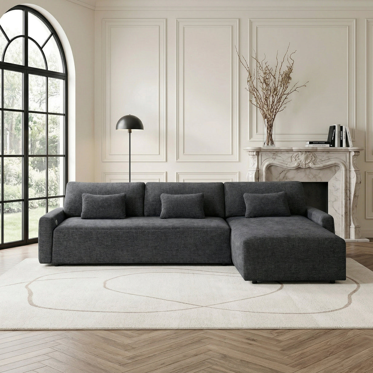 Cumulus Dark Gray Convertible Queen Sleeper Sofa with Charging Ports by Homelegance at Eve Furniture