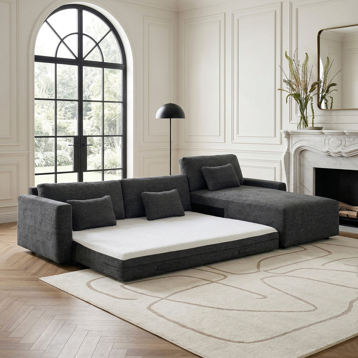 Cumulus Dark Gray Convertible Queen Sleeper Sofa with Charging Ports by Homelegance at Eve Furniture