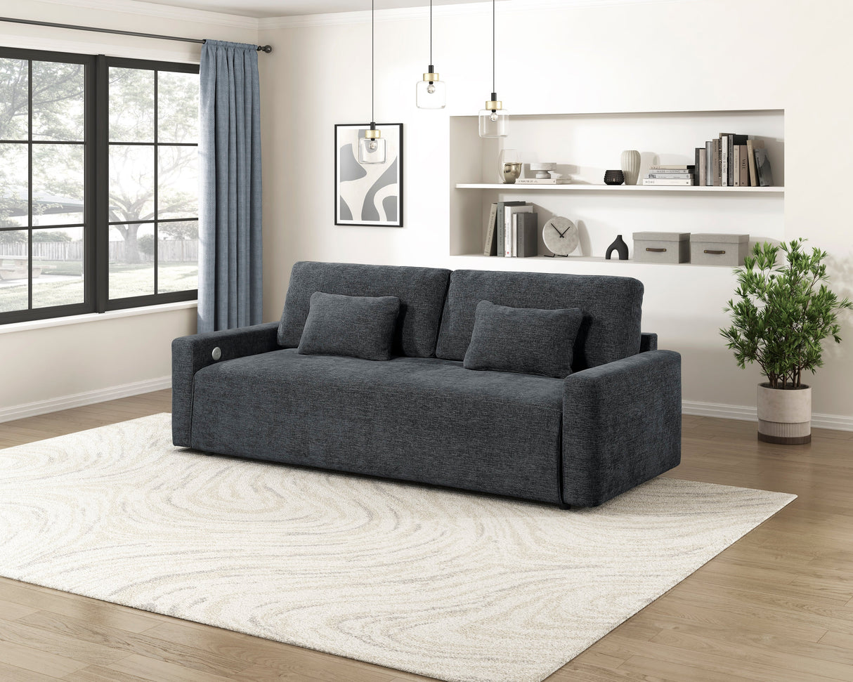 Cumulus Dark Gray Convertible Queen Sleeper Sofa with Charging Ports by Homelegance at Eve Furniture