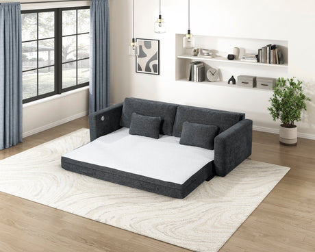 Cumulus Dark Gray Convertible Queen Sleeper Sofa with Charging Ports by Homelegance at Eve Furniture