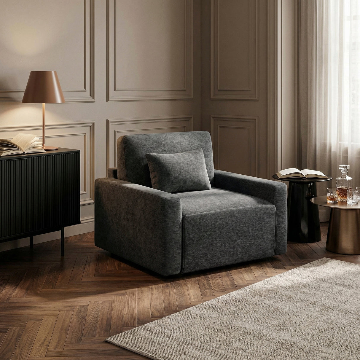 Cumulus Dark Gray Convertible Sleeper Chair with Charging Ports by Homelegance at Eve Furniture