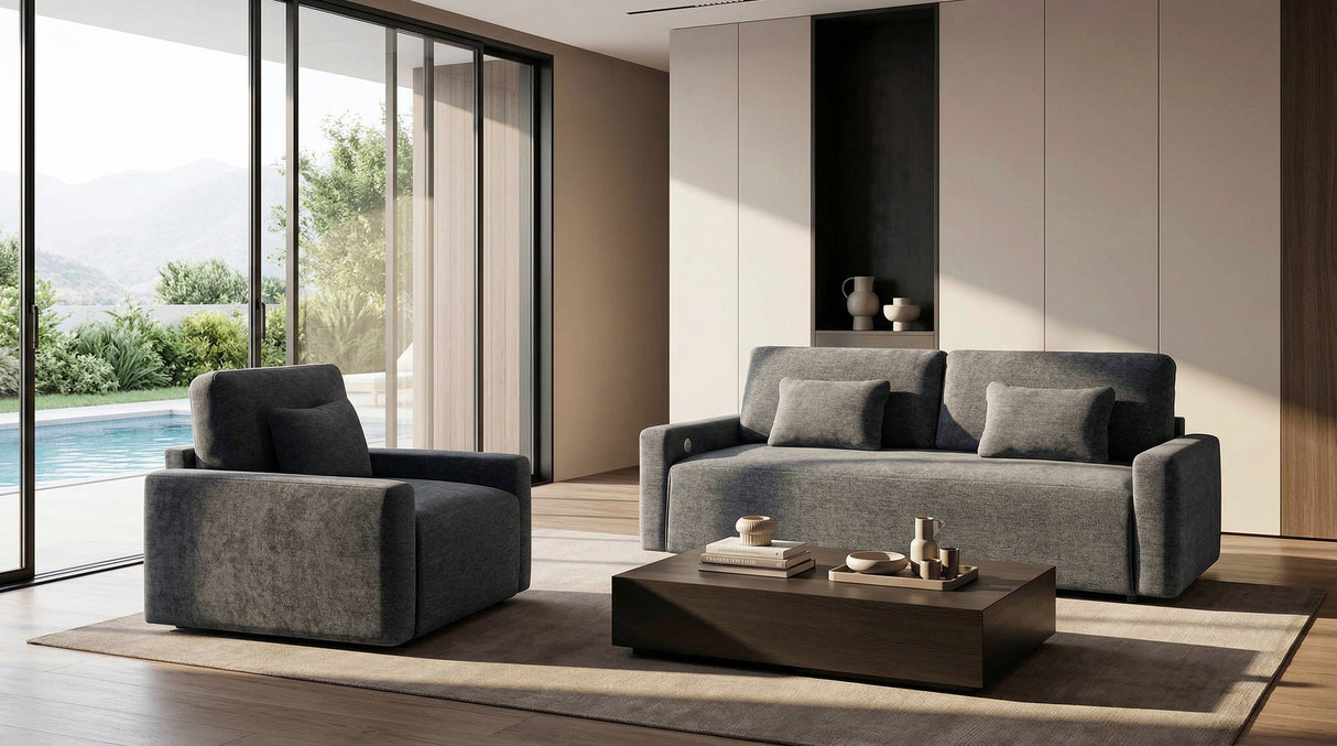 Cumulus Dark Gray Convertible Sleeper Chair with Charging Ports by Homelegance at Eve Furniture