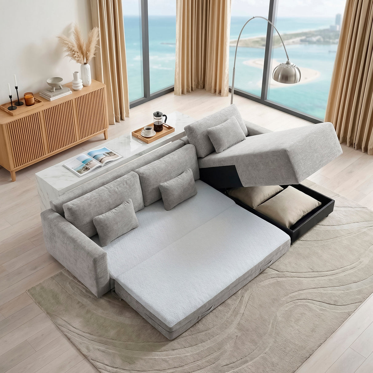 Cumulus Gray 2-Piece Convertible RAF Sleeper Sectional by Homelegance at Eve Furniture