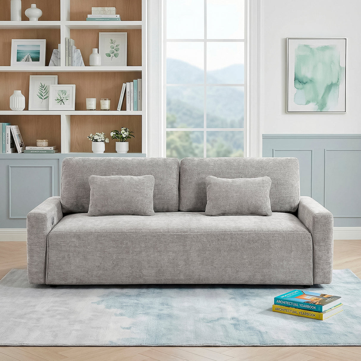 Cumulus Gray Convertible Queen Sleeper Sofa with Charging Ports by Homelegance at Eve Furniture