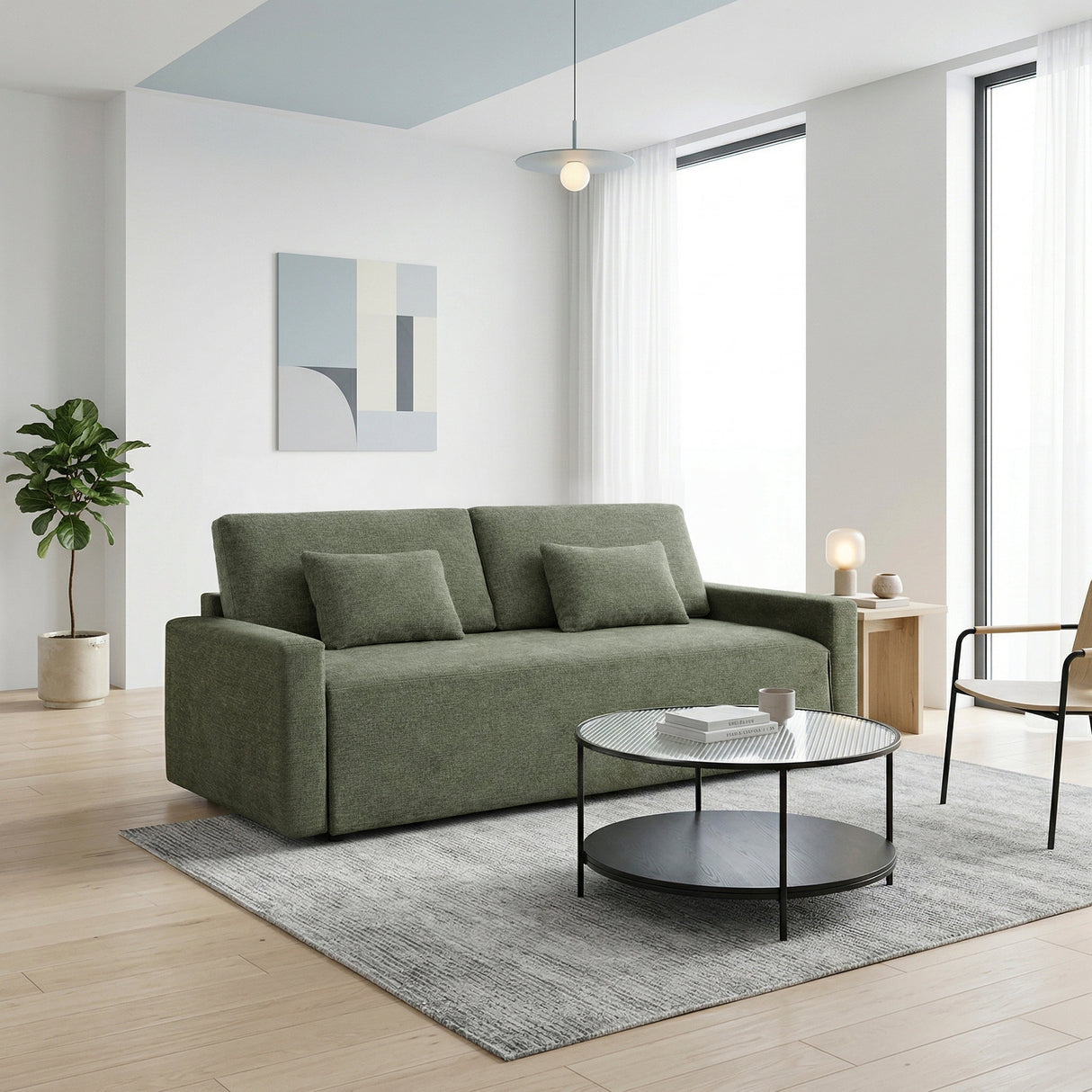 Cumulus Green Convertible Queen Sleeper Sofa with Charging Ports by Homelegance at Eve Furniture