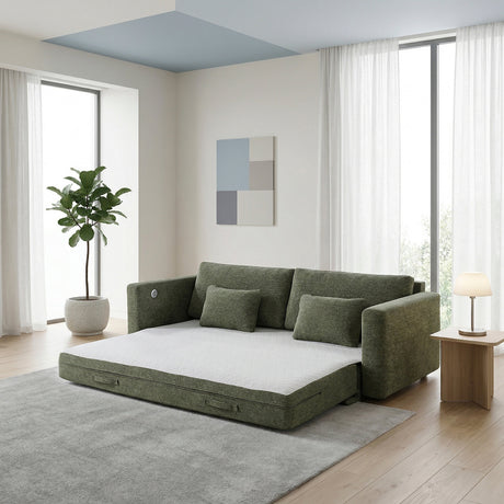 Cumulus Green Convertible Queen Sleeper Sofa with Charging Ports by Homelegance at Eve Furniture