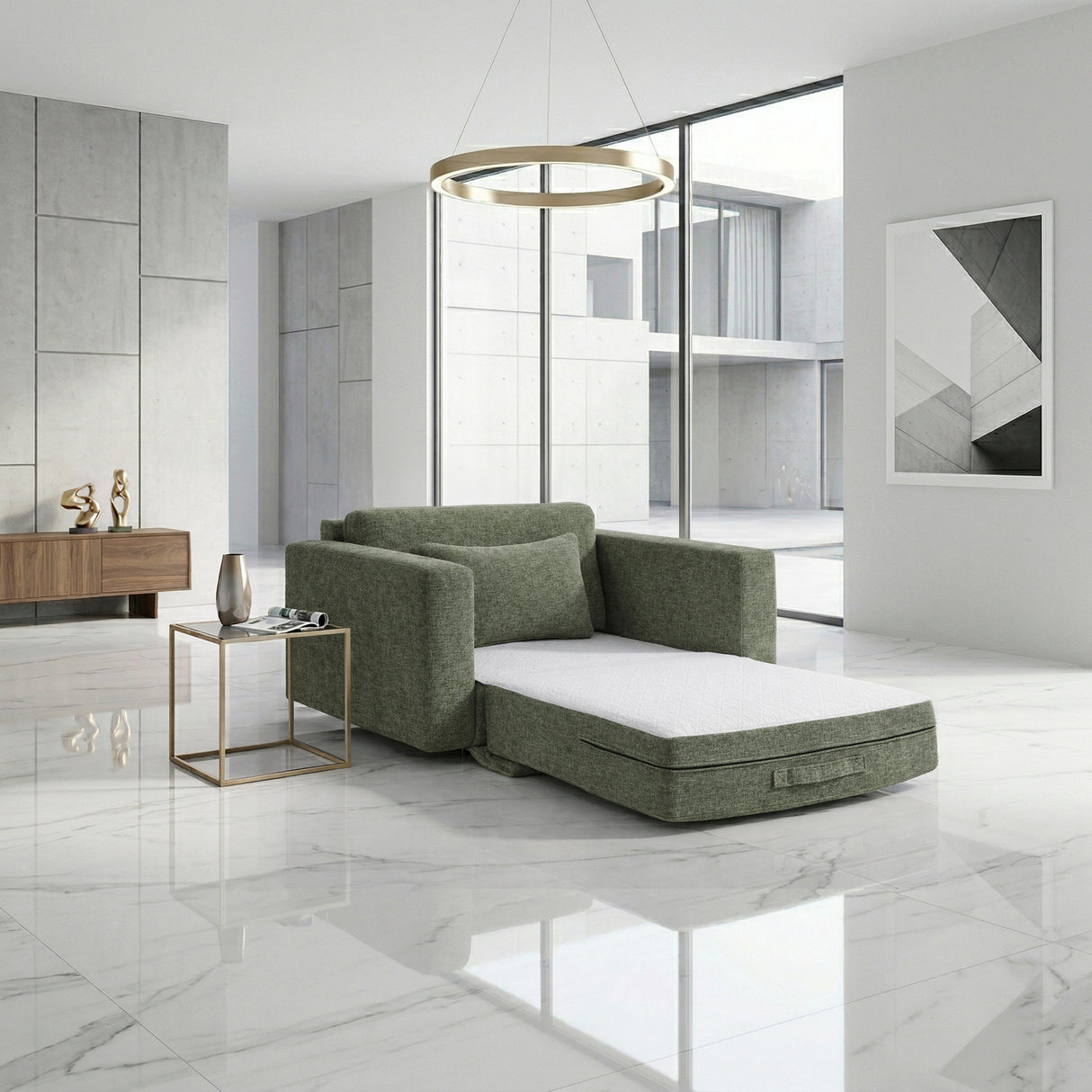 Cumulus Green Convertible Sleeper Chair with Charging Ports by Homelegance at Eve Furniture