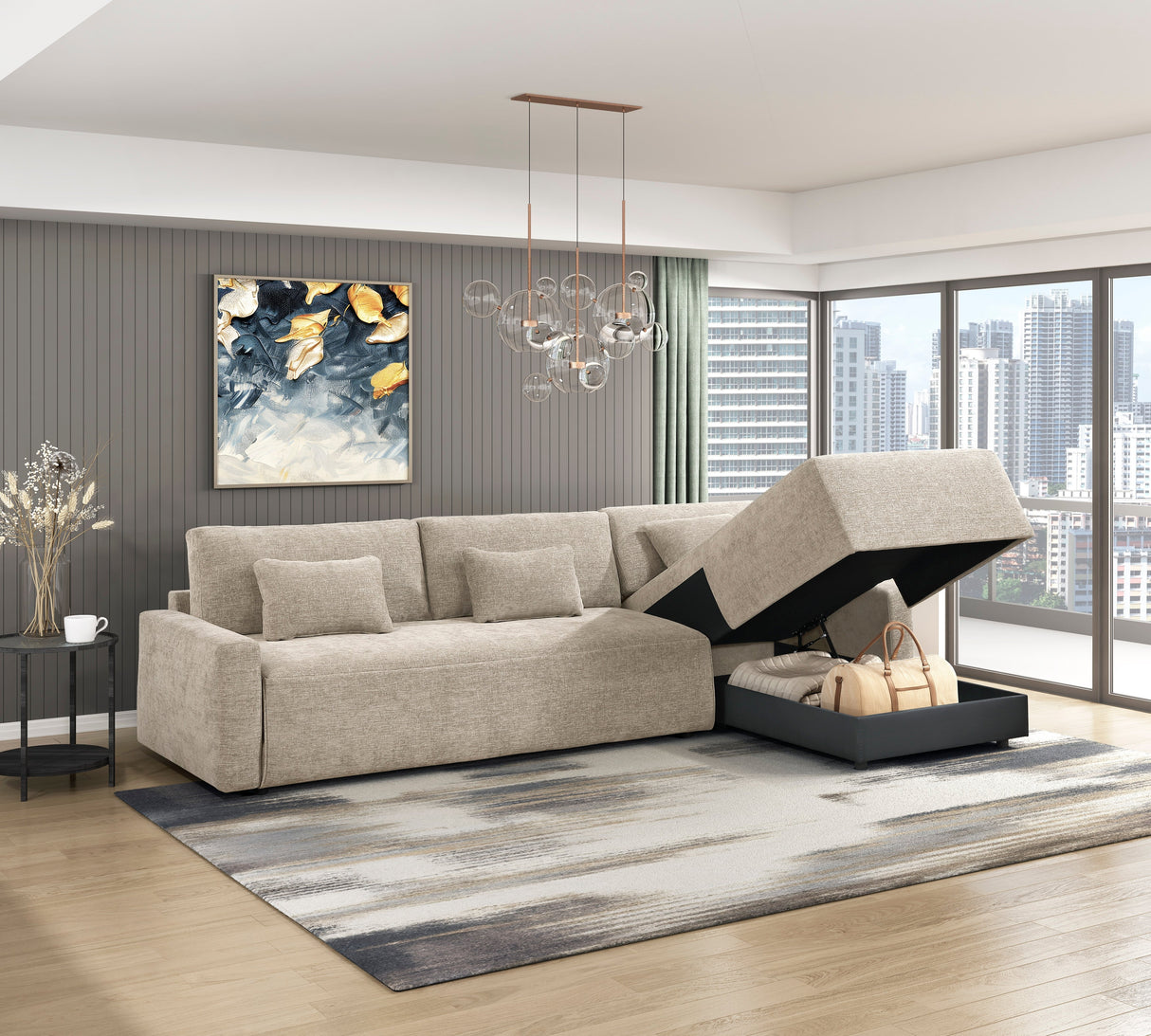 Cumulus Taupe 2-Piece Convertible RAF Sleeper Sectional by Homelegance at Eve Furniture