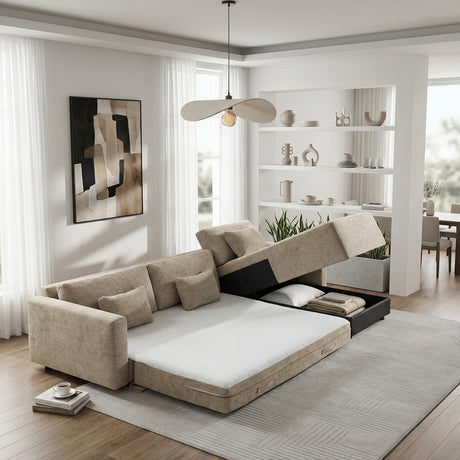 Cumulus Taupe 2-Piece Convertible RAF Sleeper Sectional by Homelegance at Eve Furniture