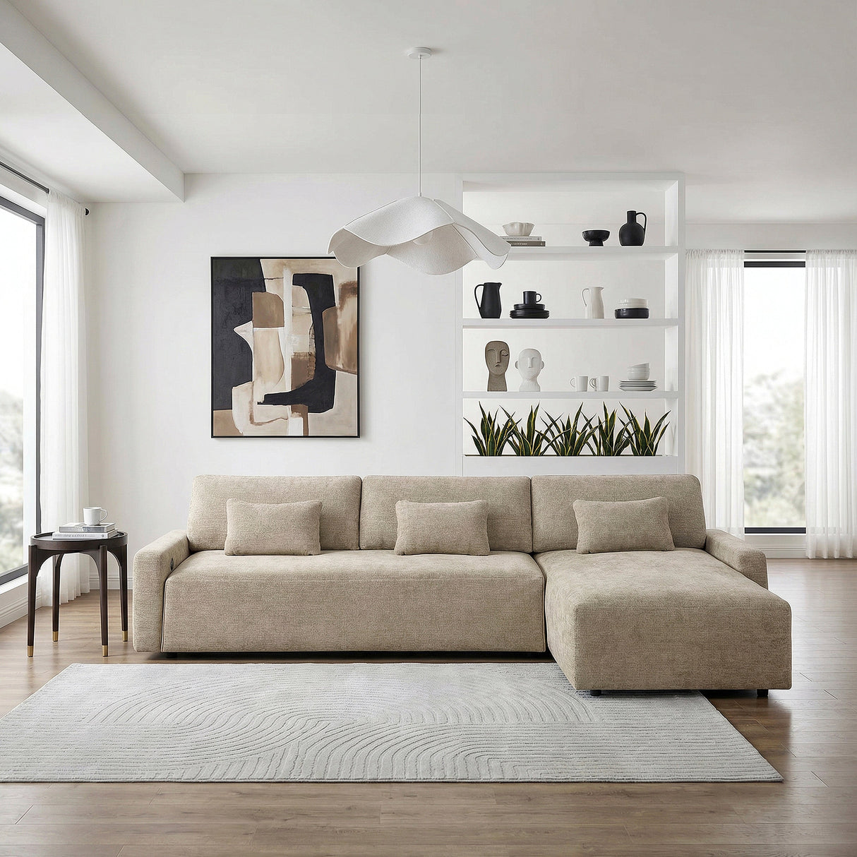 Cumulus Taupe 2-Piece Convertible RAF Sleeper Sectional by Homelegance at Eve Furniture