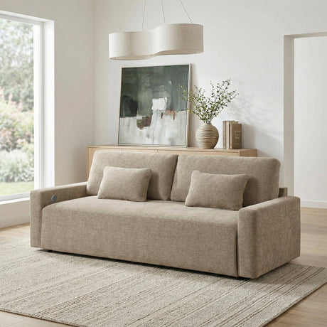 Cumulus Taupe Convertible Queen Sleeper Sofa with Charging Ports by Homelegance at Eve Furniture