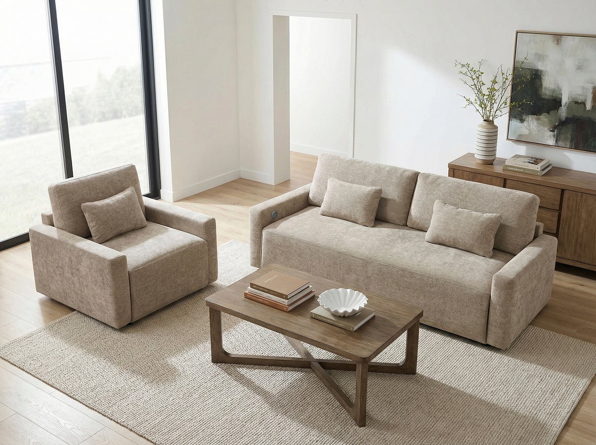 Cumulus Taupe Convertible Queen Sleeper Sofa with Charging Ports by Homelegance at Eve Furniture
