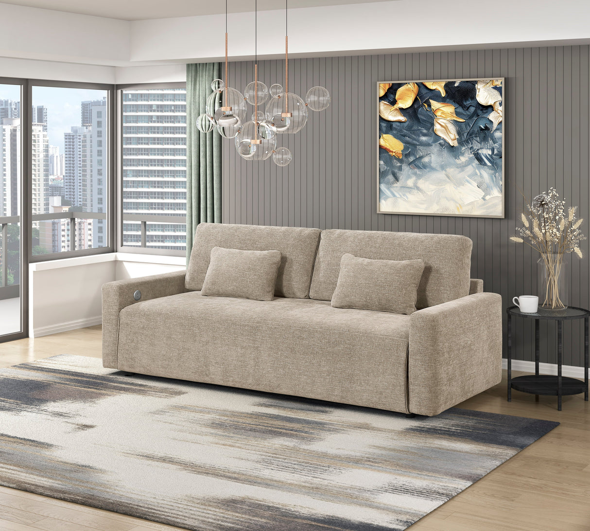 Cumulus Taupe Convertible Queen Sleeper Sofa with Charging Ports by Homelegance at Eve Furniture