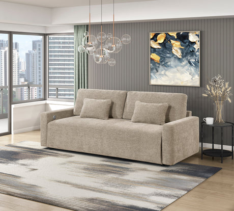 Cumulus Taupe Convertible Queen Sleeper Sofa with Charging Ports by Homelegance at Eve Furniture