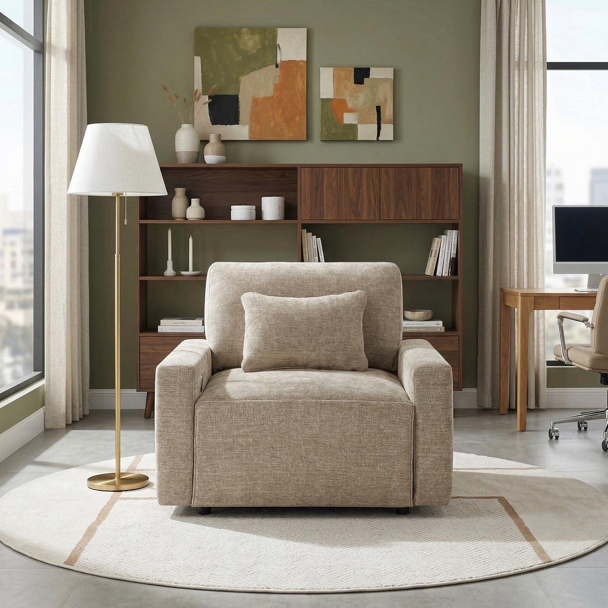 Cumulus Taupe Convertible Sleeper Chair with Charging Ports by Homelegance at Eve Furniture