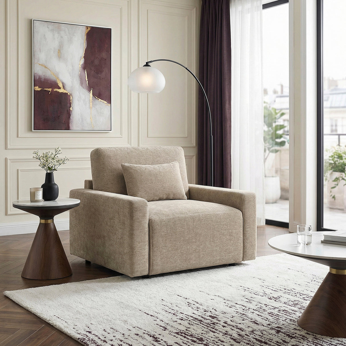 Cumulus Taupe Convertible Sleeper Chair with Charging Ports by Homelegance at Eve Furniture