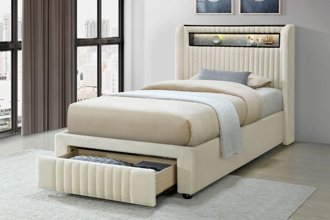 Cupid Beige Twin Platform Bed With Storage Drawers by Happy Homes at Eve Furniture