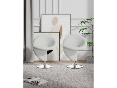 Curl Swivel Accent Chair in Cream and Polished Chrome (set of 2) by Manhattan Comfort at Eve Furniture