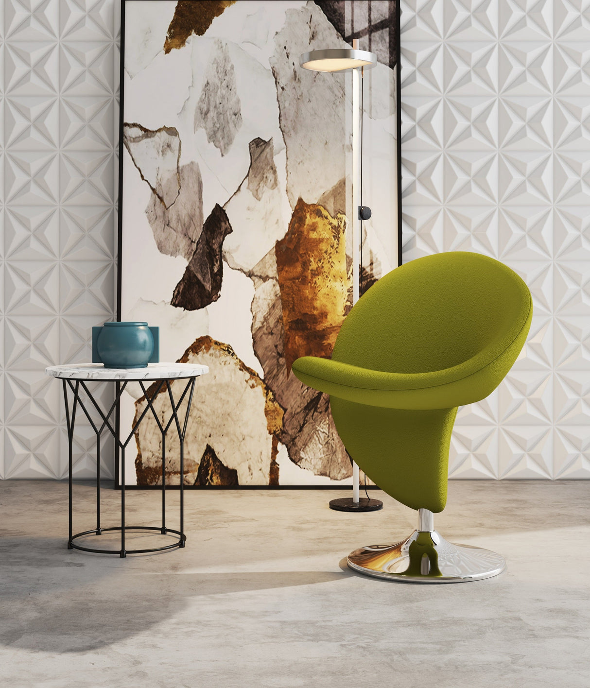 Curl Swivel Accent Chair in Green and Polished Chrome by Manhattan Comfort at Eve Furniture