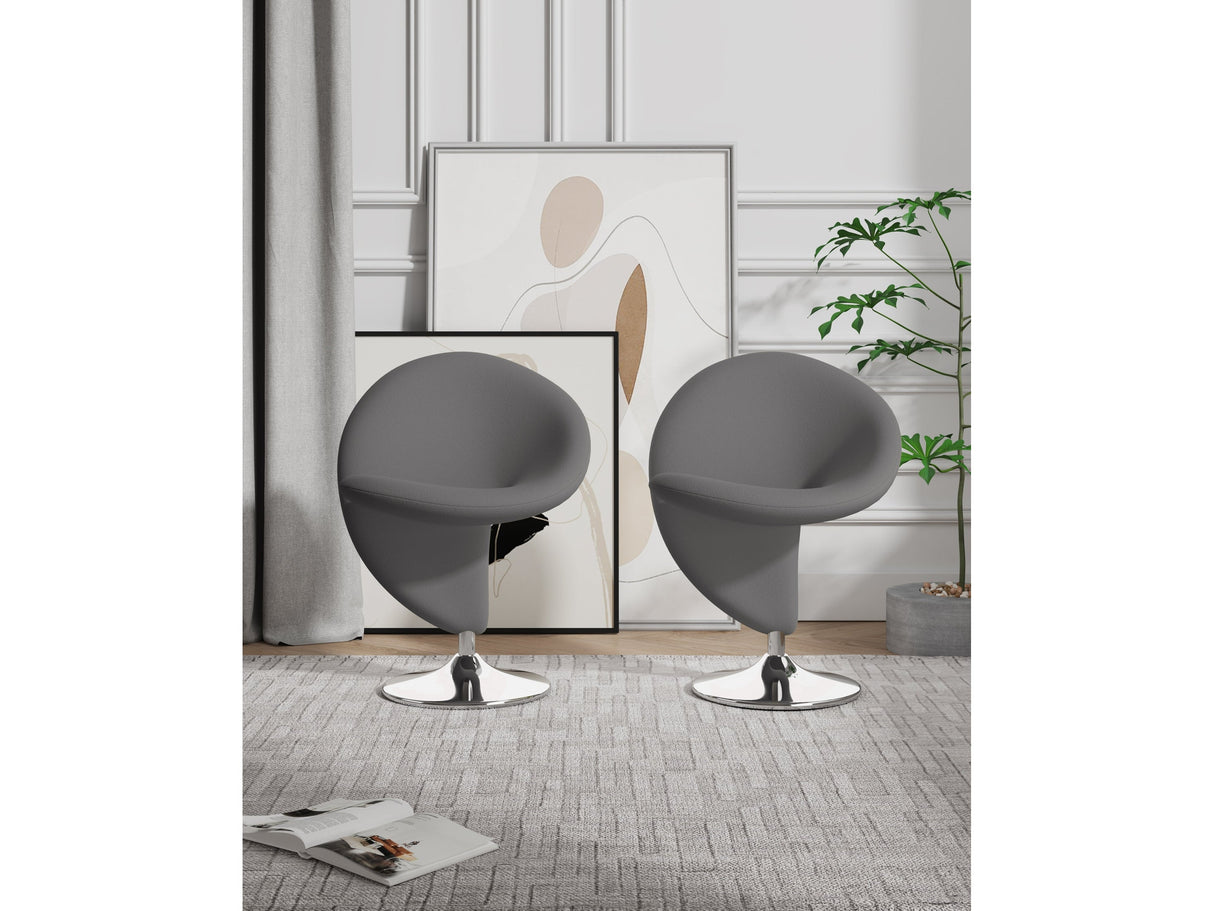 Curl Swivel Accent Chair in Grey and Polished Chrome (set of 2) by Manhattan Comfort at Eve Furniture