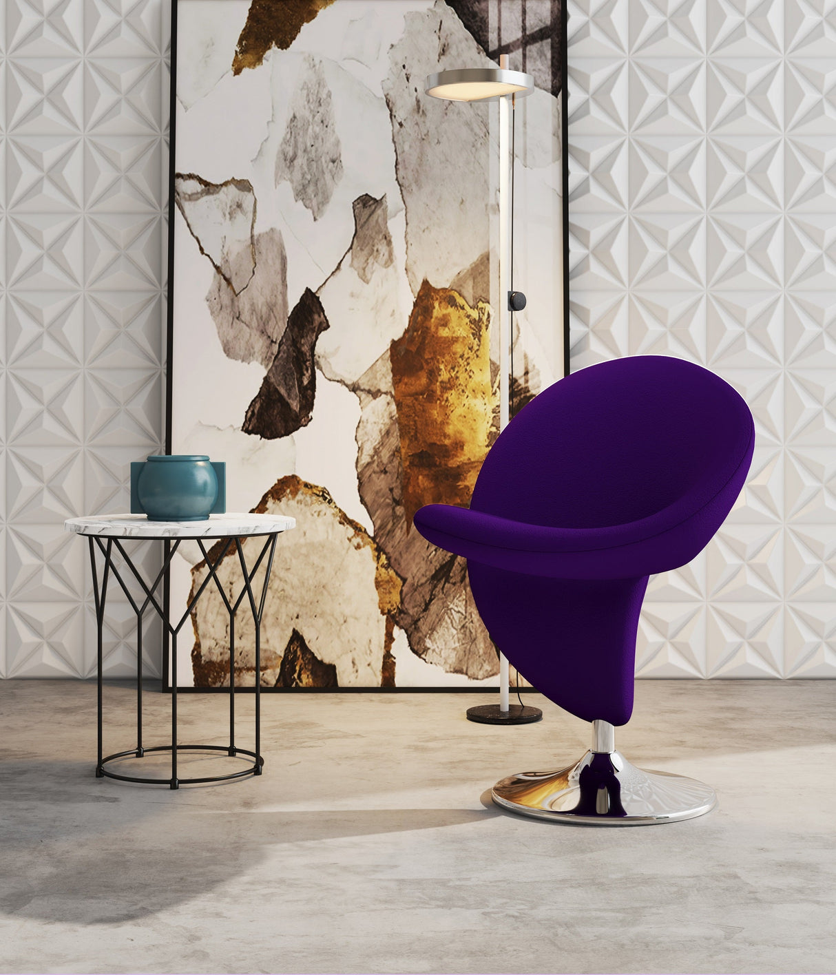 Curl Swivel Accent Chair in Purple and Polished Chrome by Manhattan Comfort at Eve Furniture